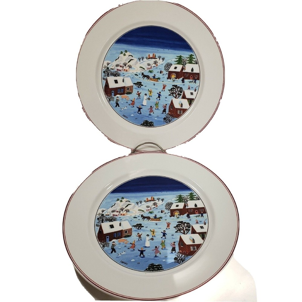 VILLEROY & BOCH NAIF CHRISTMAS  DINNER PLATE ET OF 2 FOLK ART
